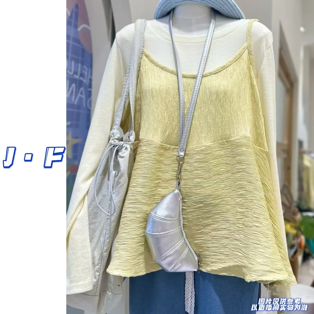 JF定制大码女装韩系简约防晒长袖打底+吊带背心上衣两件套6253