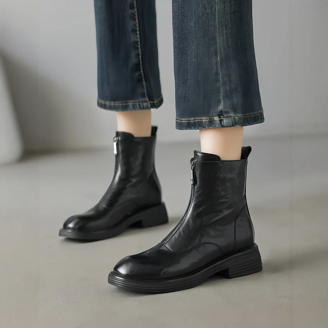 34-38 40小众百搭马丁靴秋冬新款中筒舒适加绒厚底387