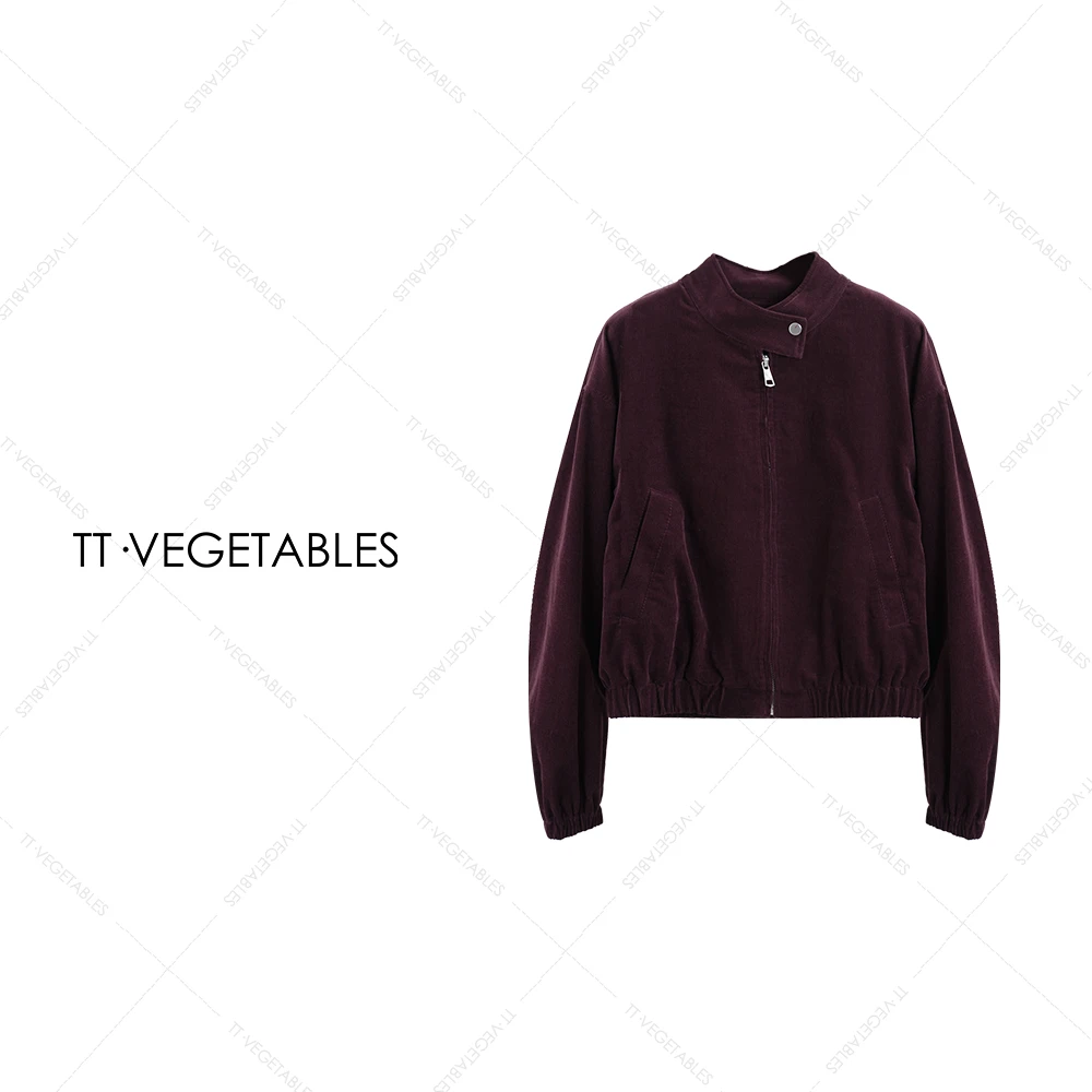 噢芬/小个子 【延初】纯棉酒红短外套带拉链夹克521025