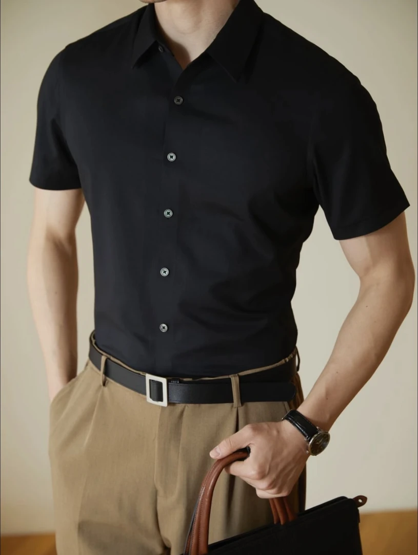 2025夏季新款男高级感混纺丝滑冰感亲肤短袖衬衫1071