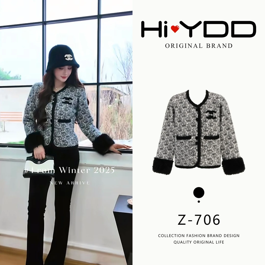 YDD•「Z-706」小香风秋冬韩大码时尚气质小个子百搭短款上衣LQ-667