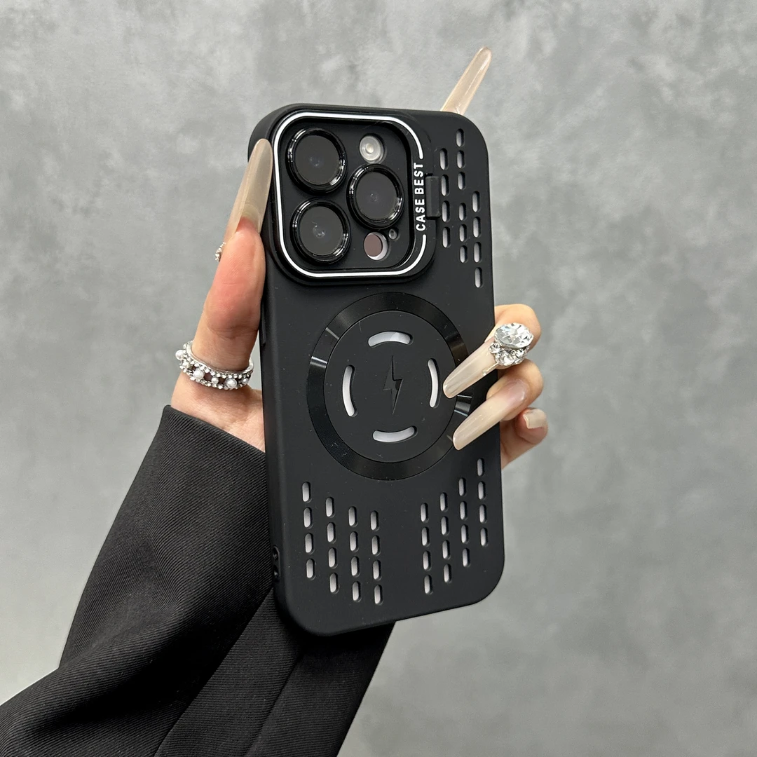 雅天立高级黑镜头支架适用iPhone15手机壳16promax/14镂空散热13