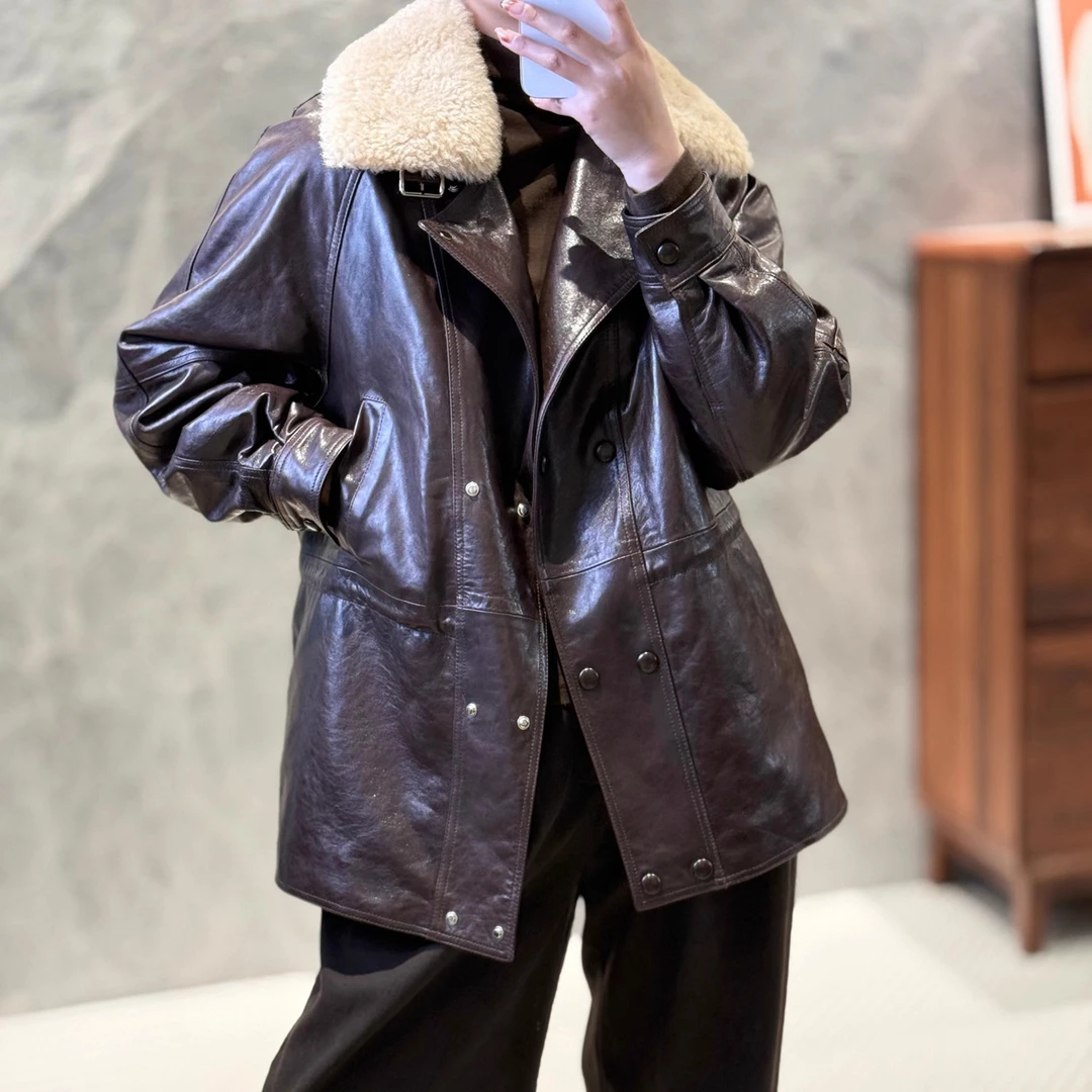 2025冬季新款海宁真皮皮衣女加厚中长款鹅绒羽绒服油蜡绵羊皮外套