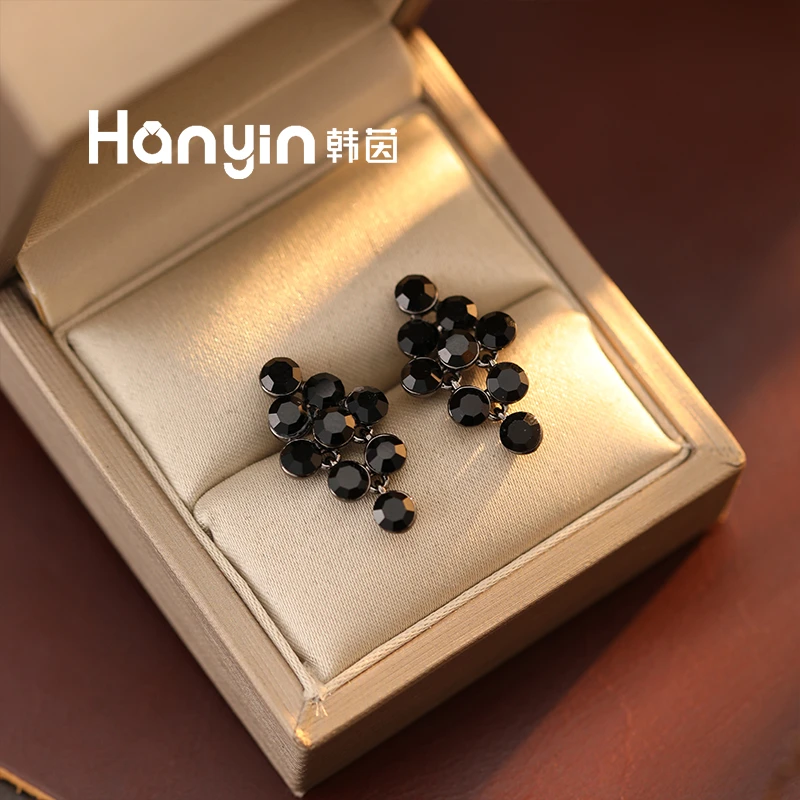 铜合金仿水晶耳饰 925银针时尚百搭泡泡菱形耳钉小众气质高级感