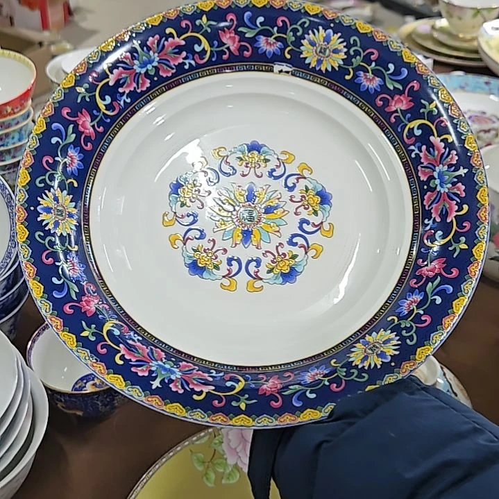 瓷片瑕疵爆花珐琅彩10寸1个深盘6666