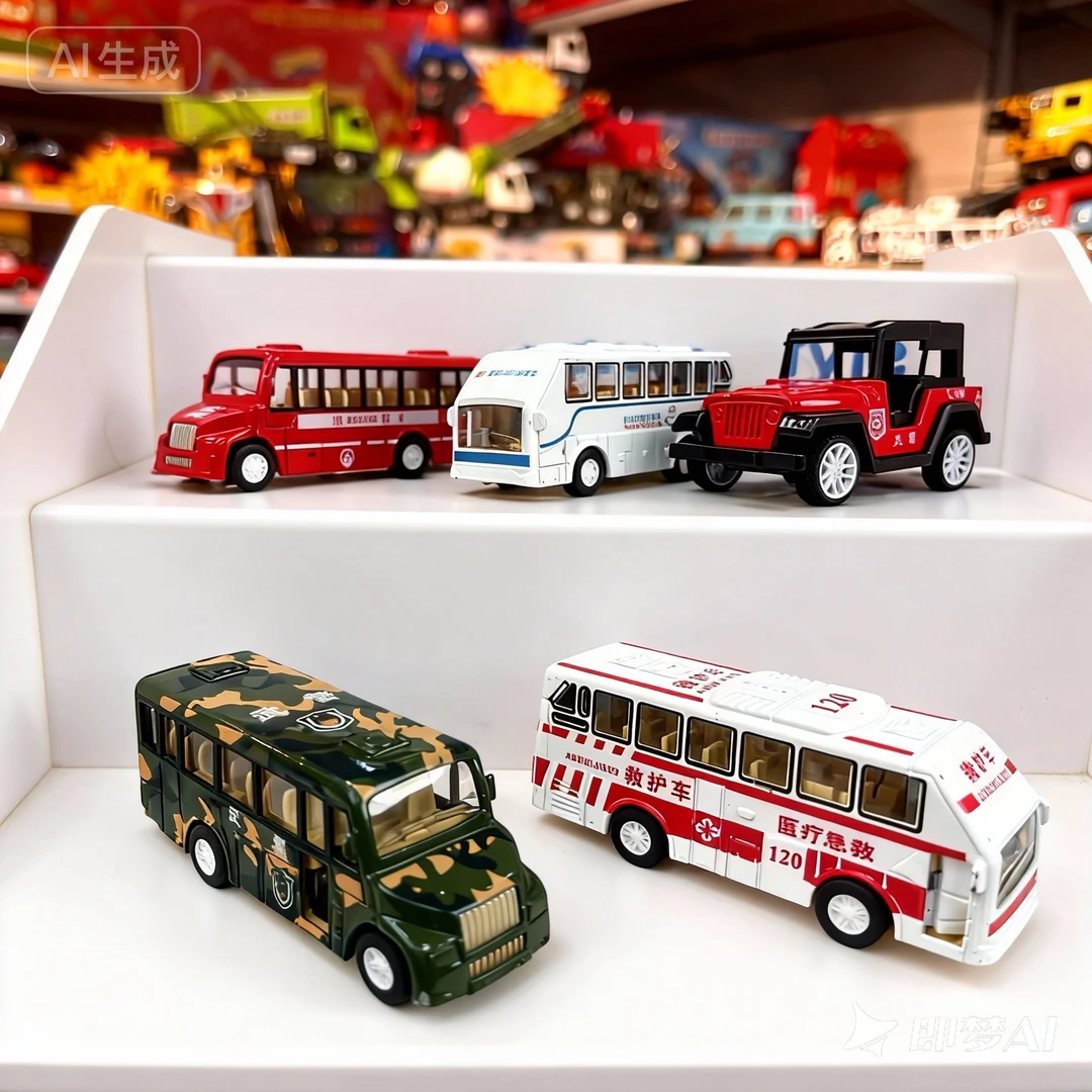 [到手5台]合金巴士4台+消防越野车1台回力前行电商包装