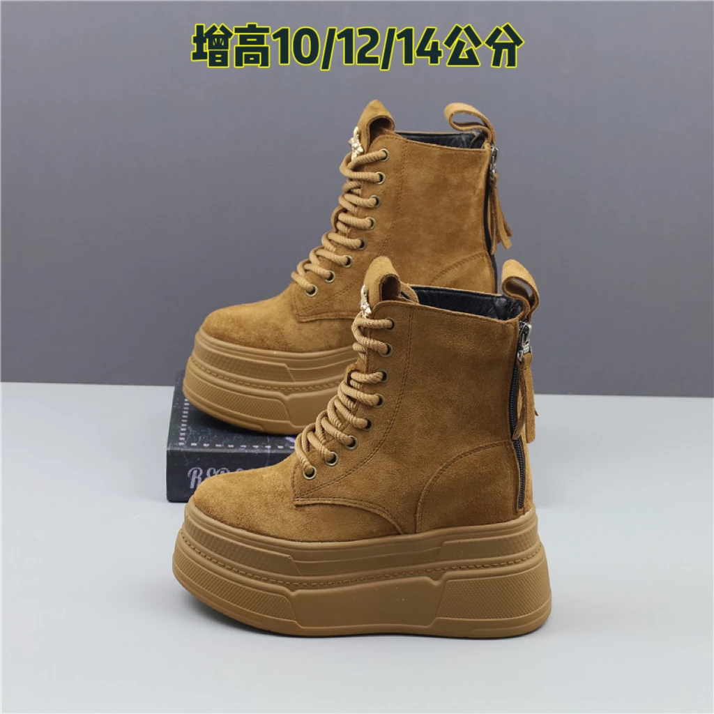 厚底增高14公分马丁靴女秋冬新款12cm加绒时尚英伦风10cm松糕短靴