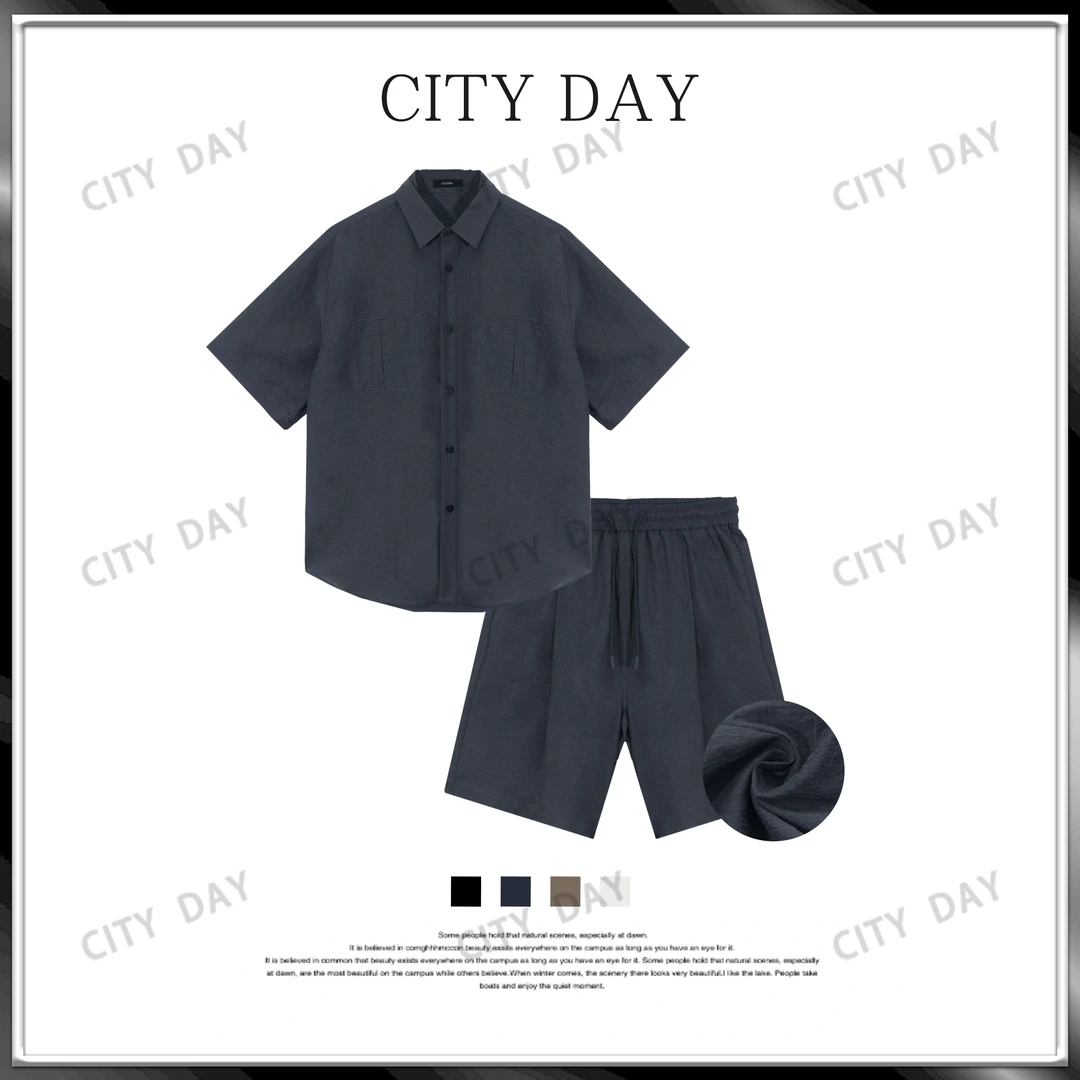 CityDay【楠哥】岚雾织境 定织莱赛尔亚麻凉感老钱休闲套装 8398