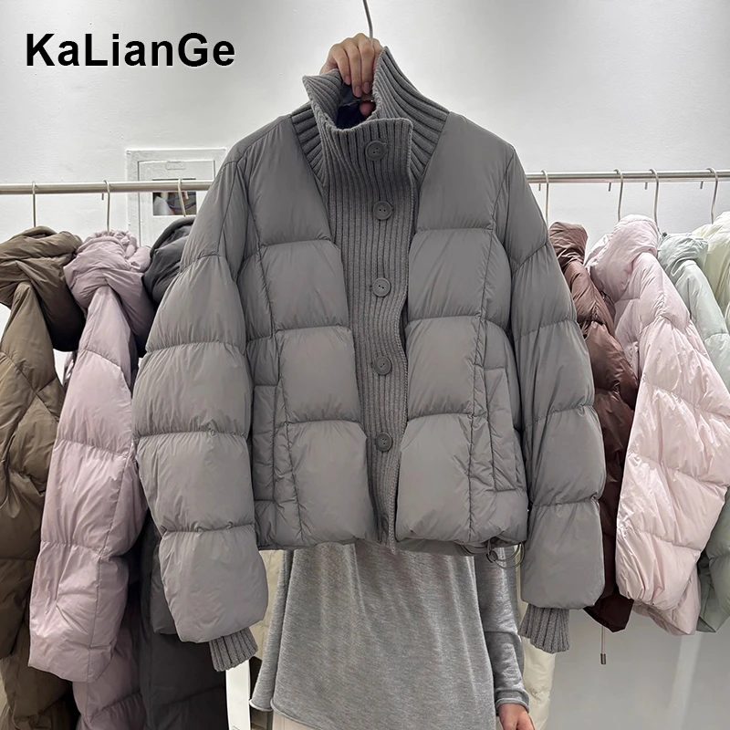 卡莲格/欧美风短款单排扣拼接上衣女装秋冬加厚保暖宽松手塞棉服