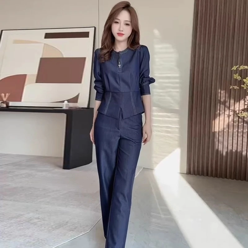 牛仔套装女2025春季新款休闲洋气小个子穿搭一整套阔腿裤两件套潮