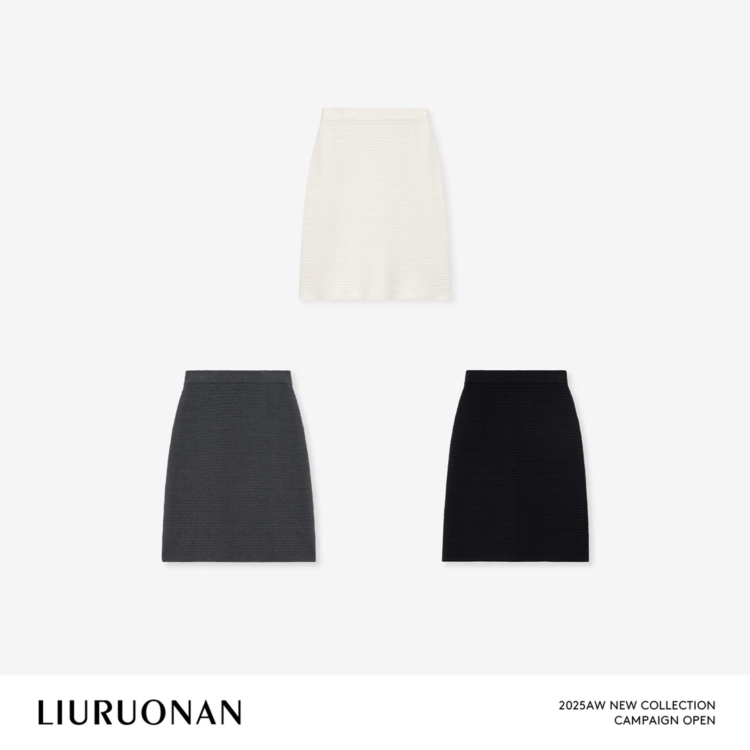 LIURUONAN 25FL【毛织铅笔裙】纯色全棉纹理针织半身裙秋季高腰短裙