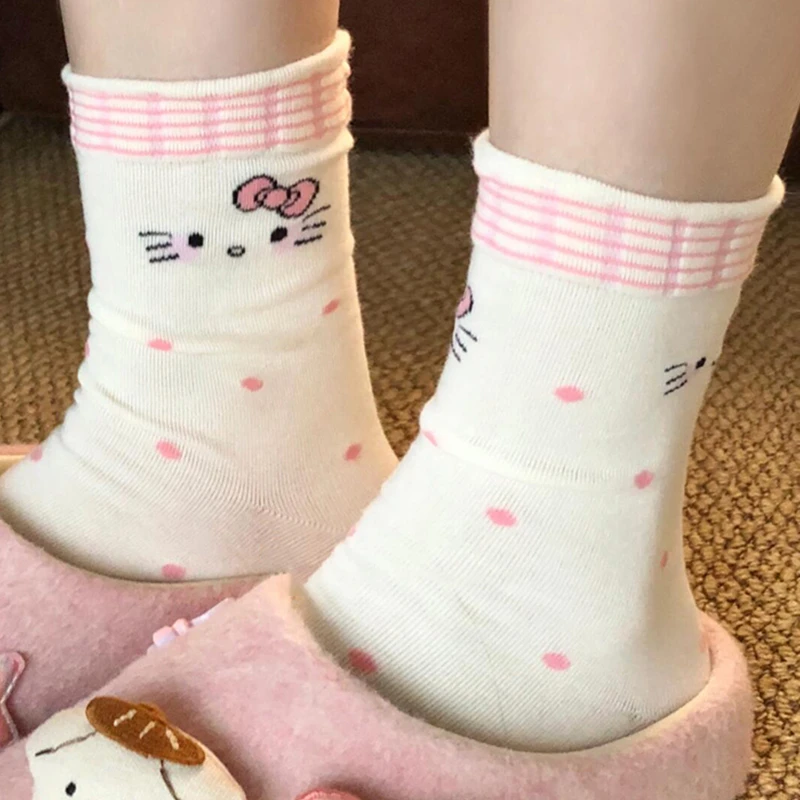 春夏袜子女款可爱卡通波点中筒袜百搭日式ins潮甜美少女风堆堆袜