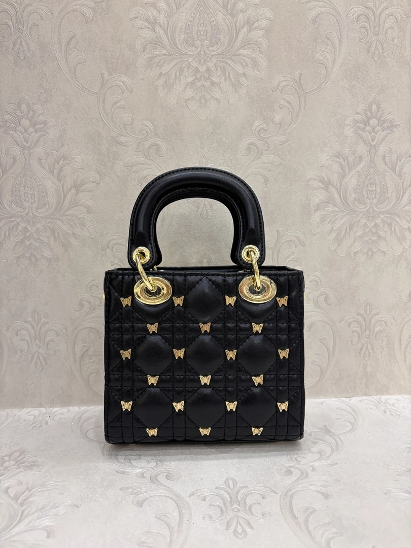 Laugh Queen手工打造真皮女士新款包10956-2 黑色3格 蝴蝶 17.5cm