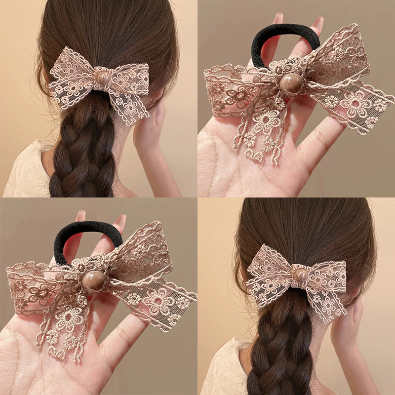法式温柔蕾丝蝴蝶结肠圈头绳发圈女高级感扎头发低马尾发绳发饰