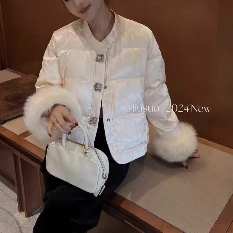 冬季新款新中式国风盘扣提花棉服女加绒加厚保暖外套