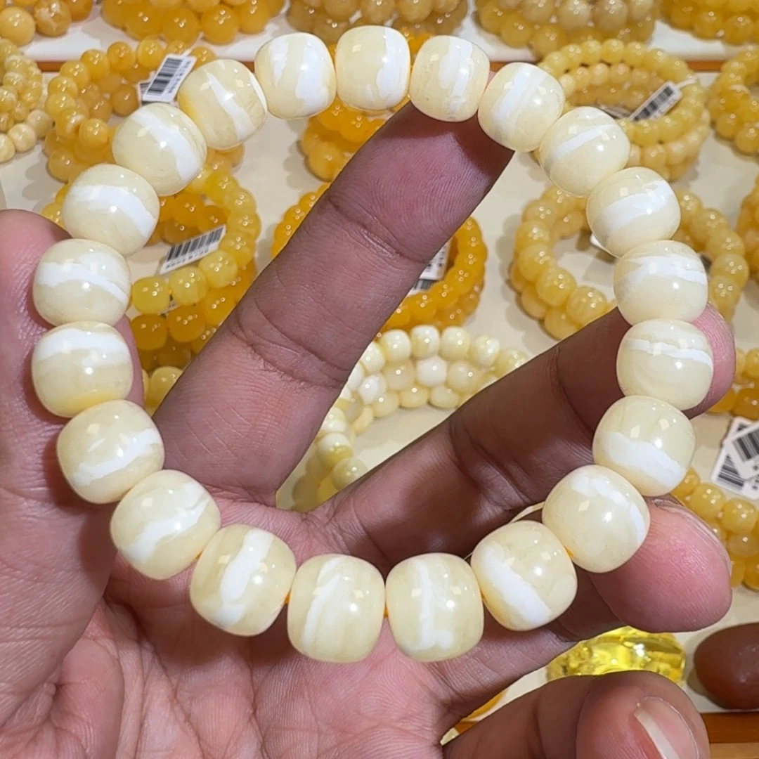 琥珀未镶嵌珠宝奇石10m同料老型一线天白蜡串12.6