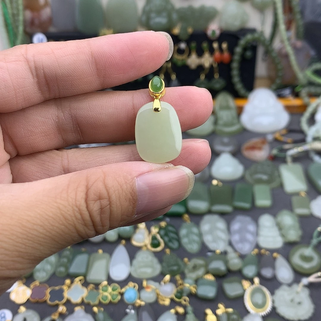 和田玉银S925镶嵌吊坠(不含链)