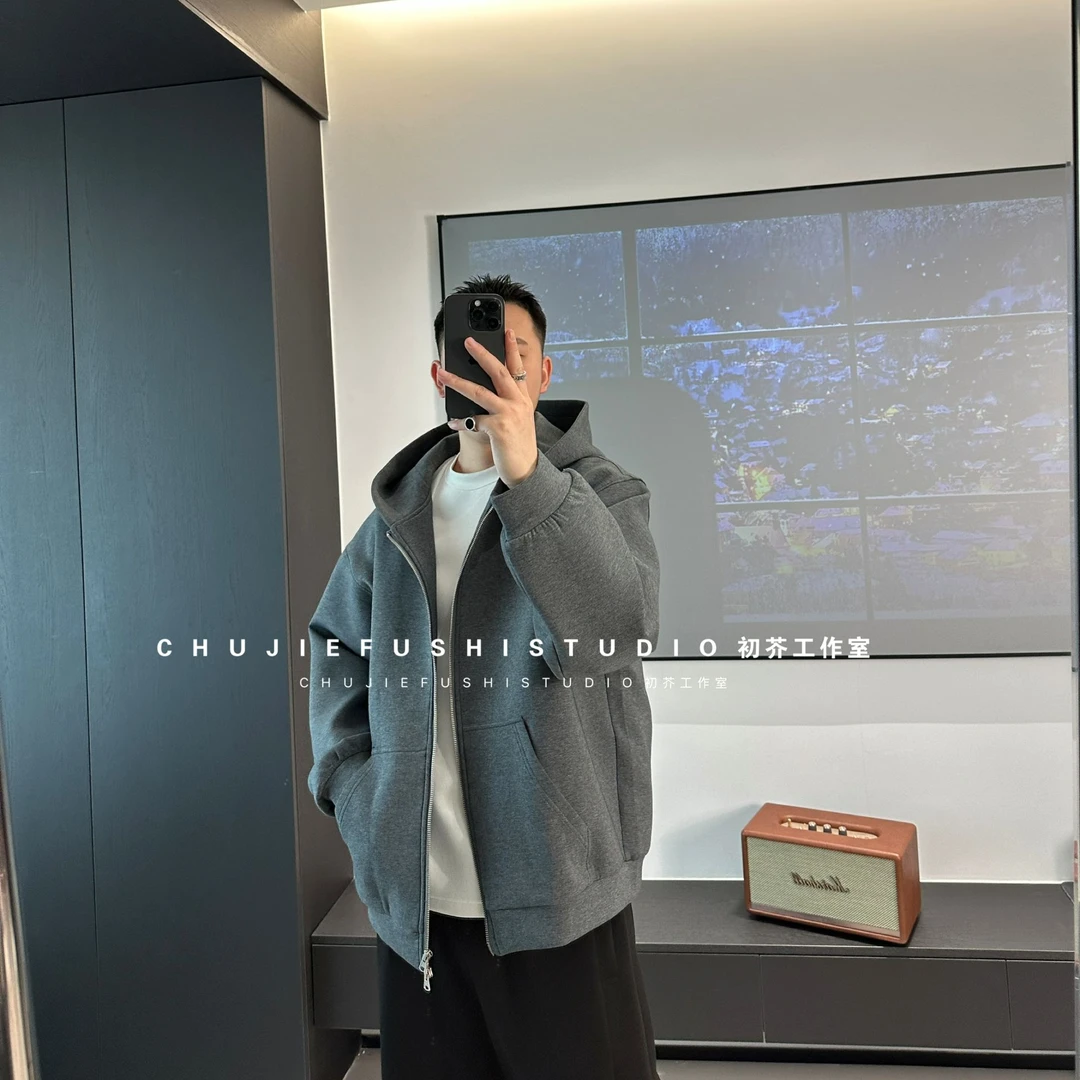 CHUJIE韩版微宽松字母刺绣连帽休闲拉链外套