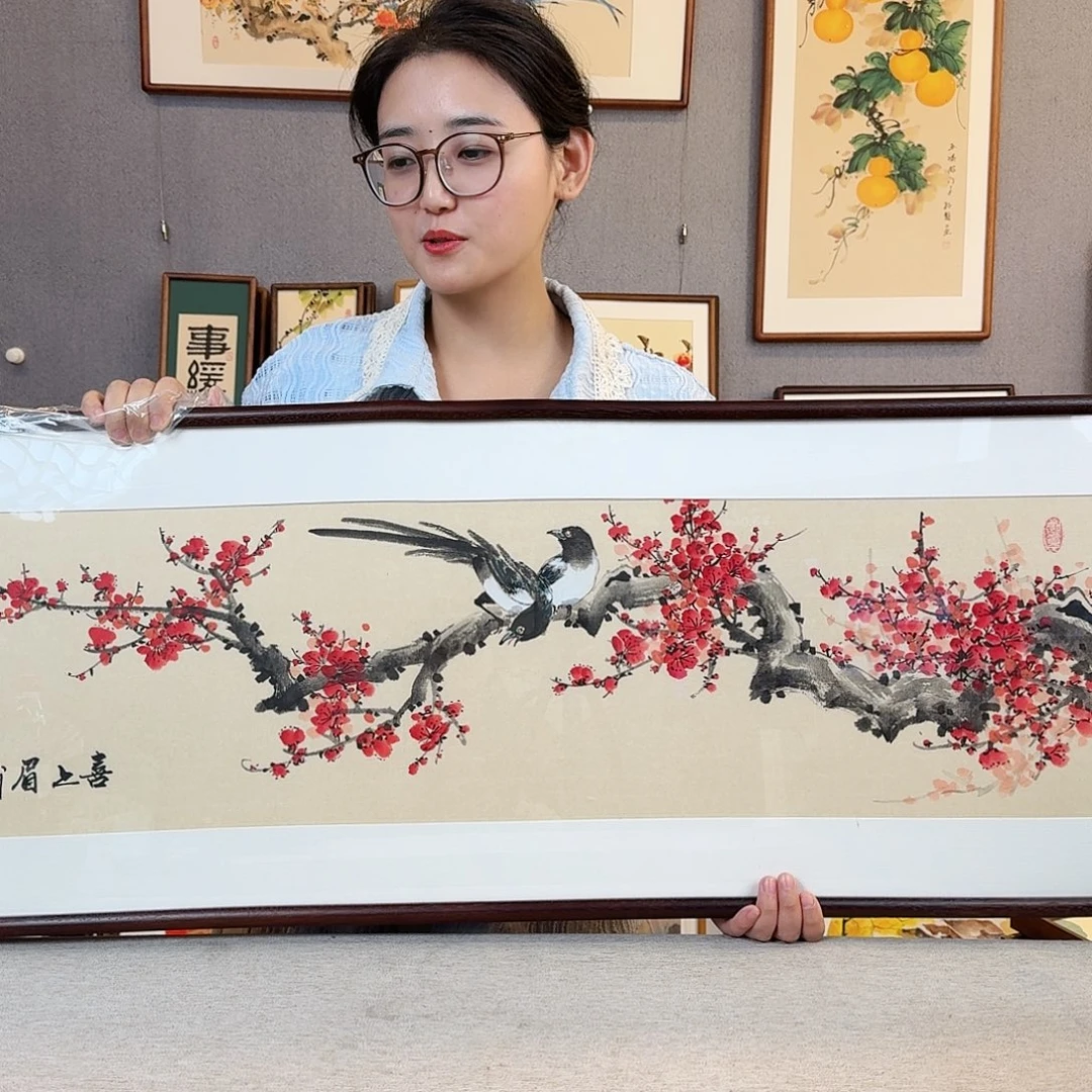 版画纯手绘，纯手写带框尺寸：40×123厘米