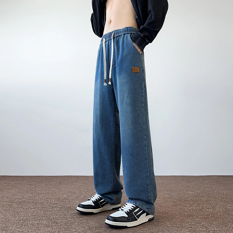 新款牛仔裤男休闲百搭潮流直筒裤男青年大码男生星空纹垂感阔腿裤