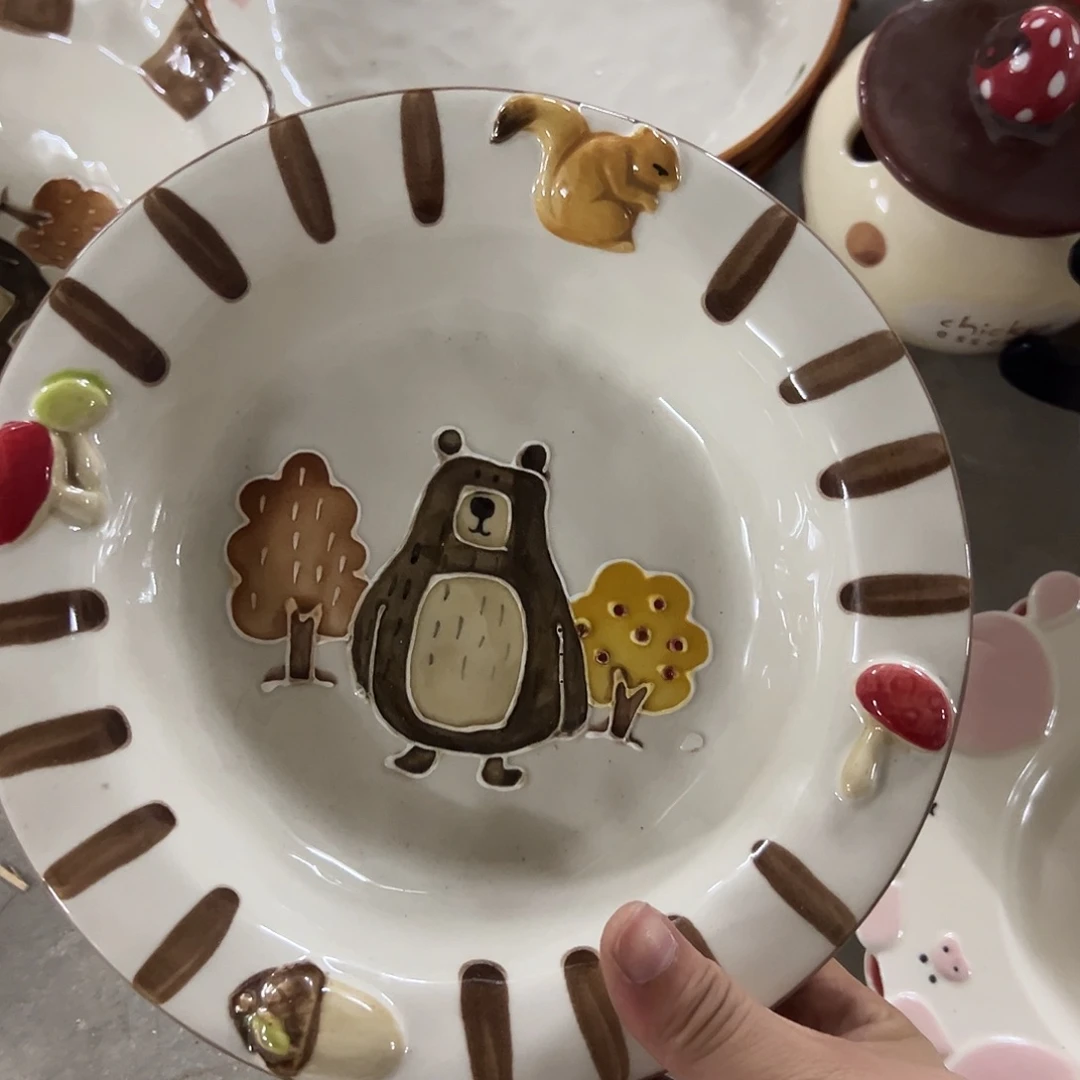 搪瓷微瑕熊出没草帽盘一个