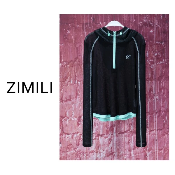 【亮哥女装】2025早秋新品黑色刺绣拉链领连帽高弹爽肤衣7998