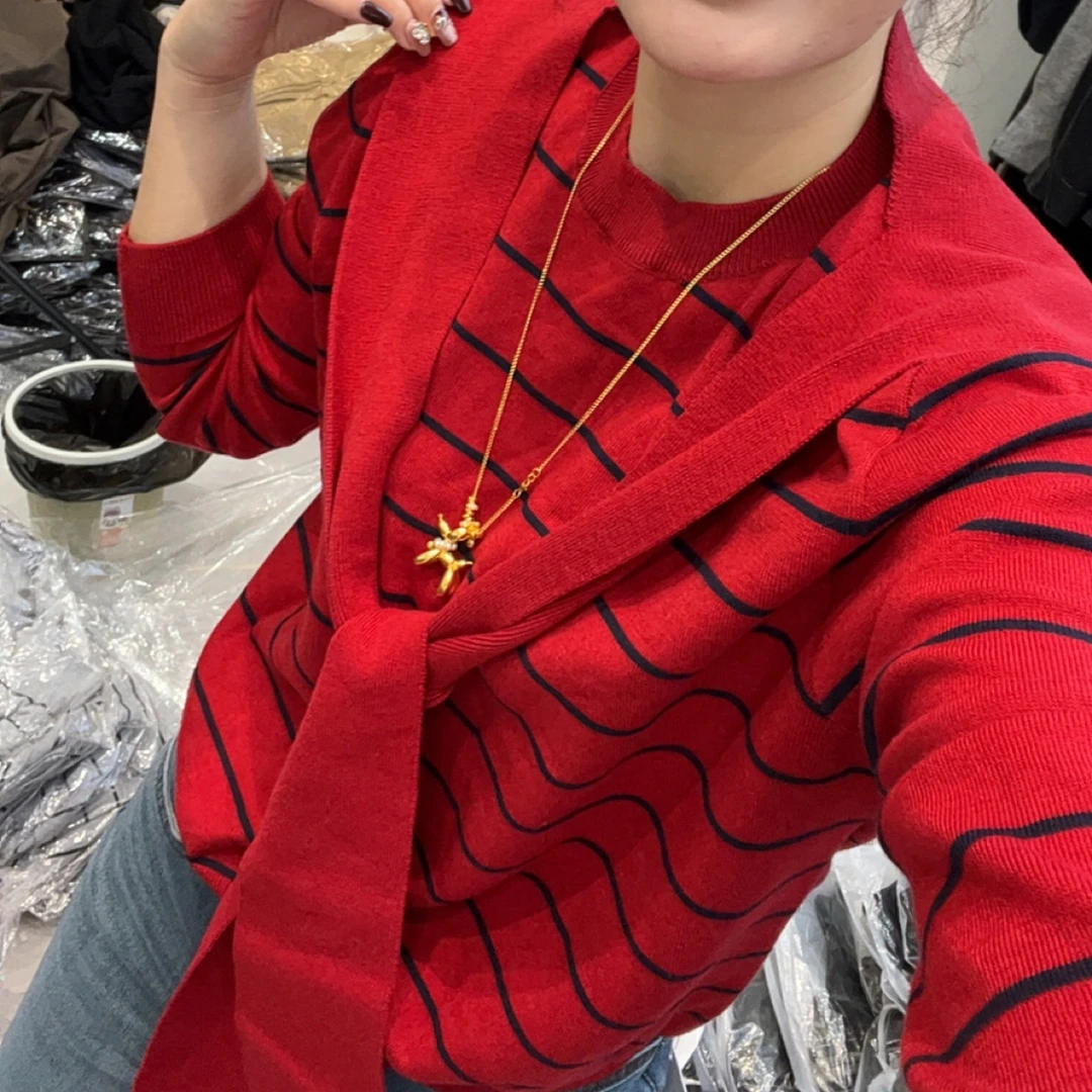针织常规条纹不褪色毛针织衫女装毛衣网红开衫