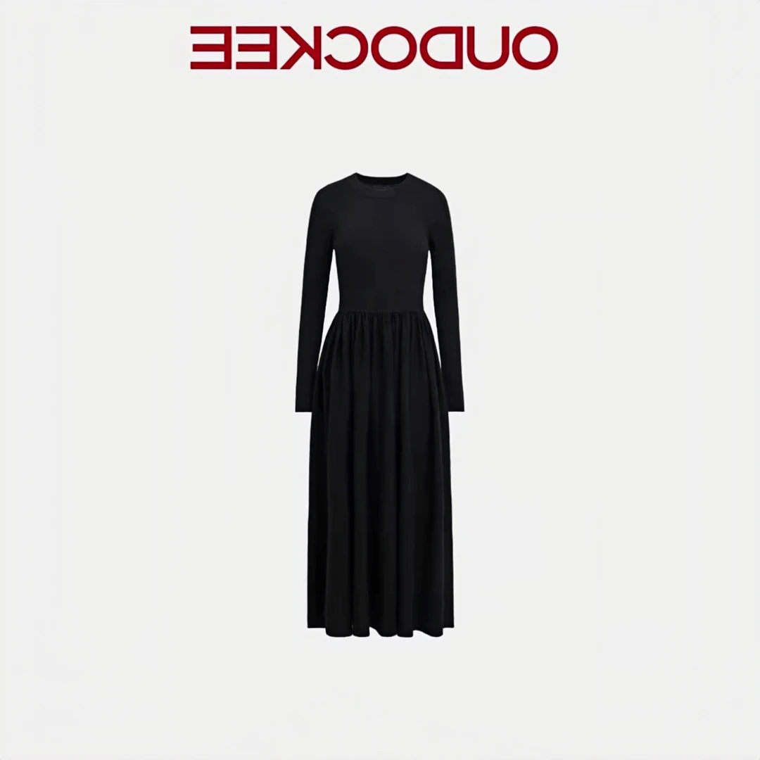 oajer鸥欧纪儿旗舰女装店同款初秋经典款舒适垂感黑色显瘦连衣裙
