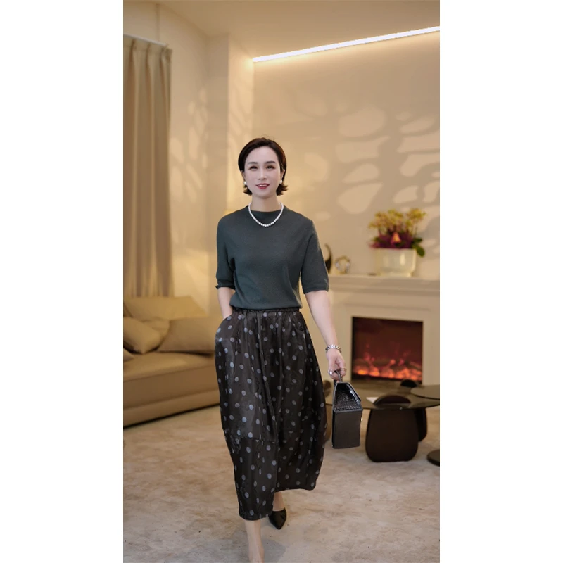 【赞妈甄选】双面可穿复古国风新中式女装半裙圆点松紧裙子ZM1757N