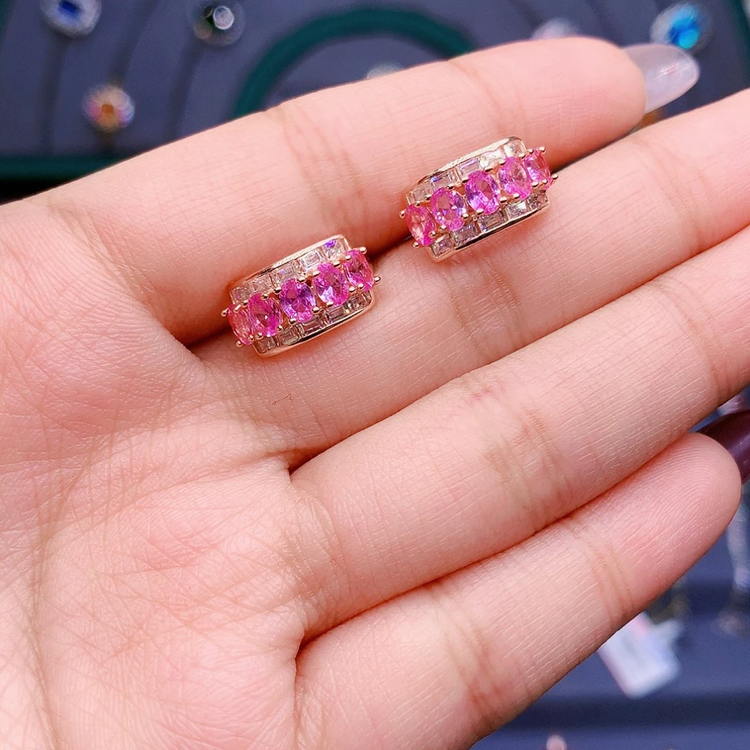 蓝宝石耳饰银S925镶嵌