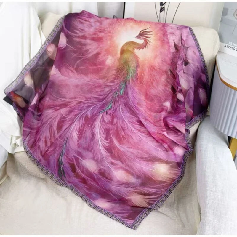 （083）凤凰于飞高档真丝丝巾围巾女披肩新款素雅百搭防晒优雅气质