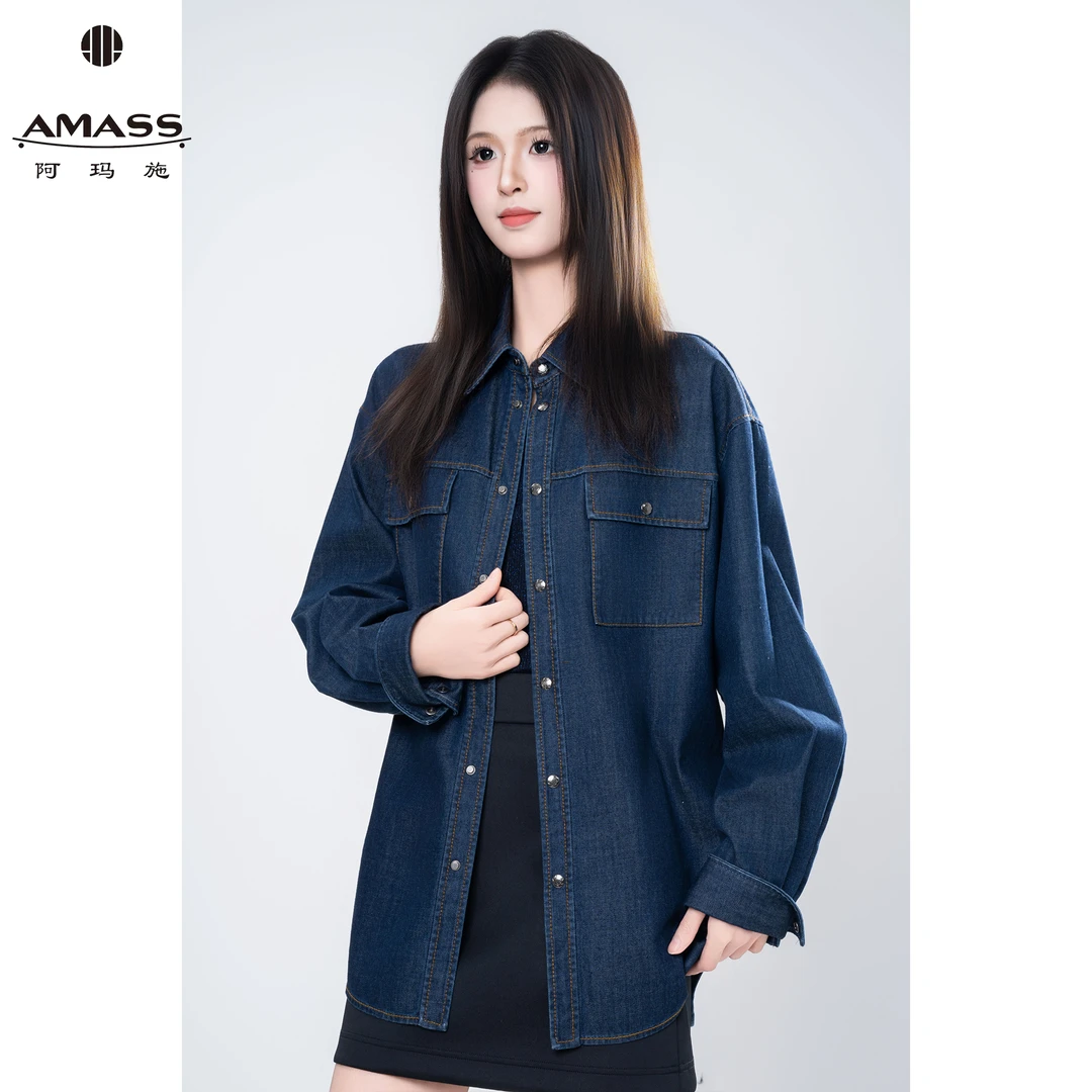 AMASS/阿玛施新款宽松经典复古丹宁风廓形牛仔衬衫外套女 5300971