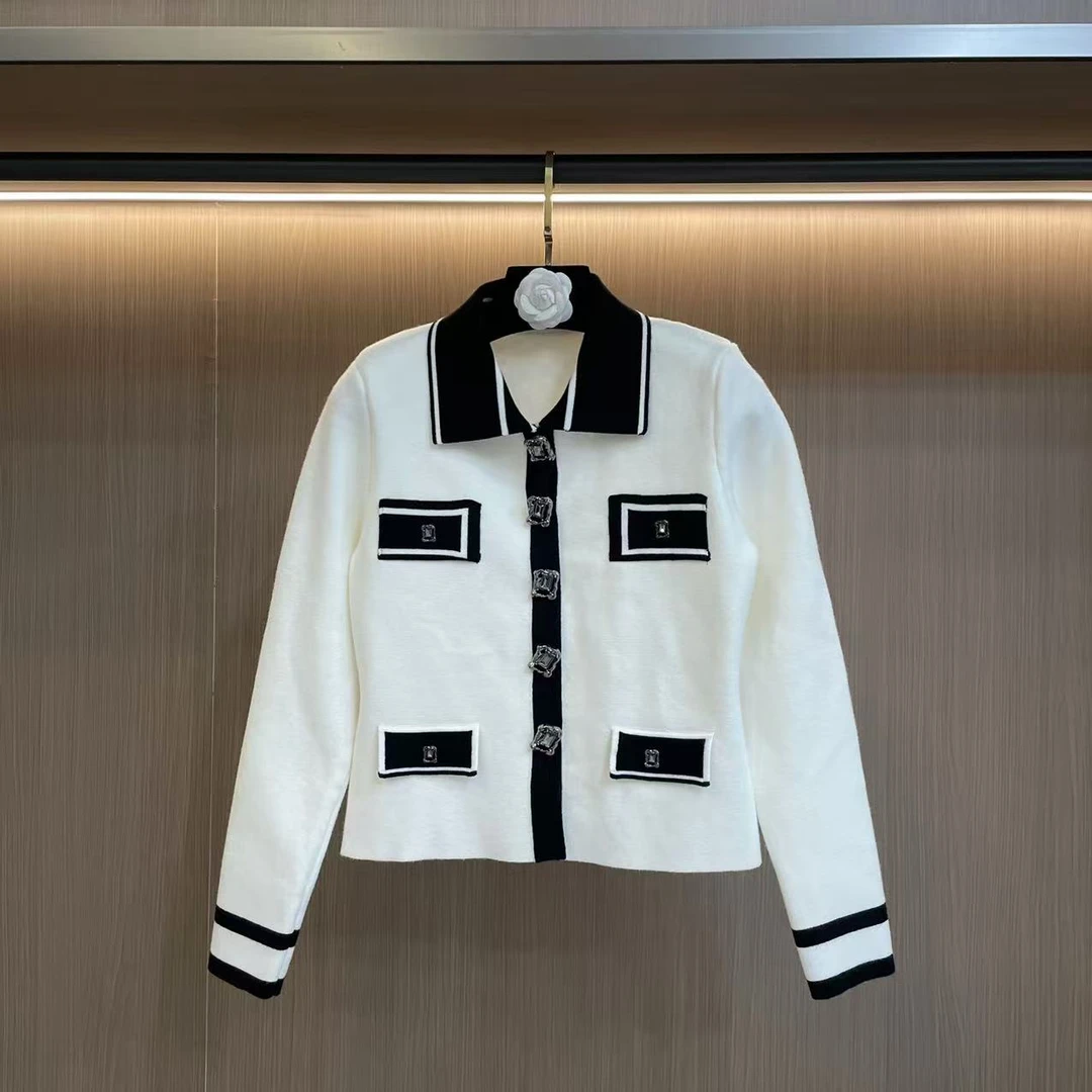 569小香风时尚秋冬百搭长袖撞色休闲小众拼接轻奢气质上衣