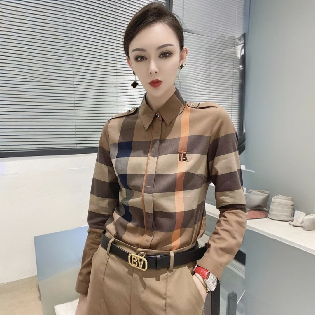 秋春季新款欧洲站长袖条纹高端衬衣女装休闲百搭修身时尚上衣衬衫