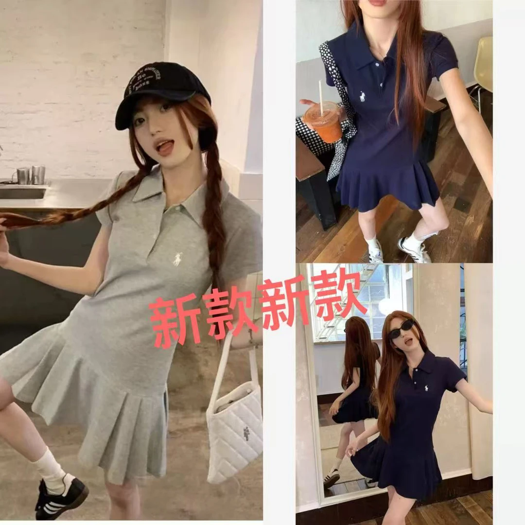 短裙polo短袖裙子学院风高腰减龄气质连衣裙收腰设计感翻领