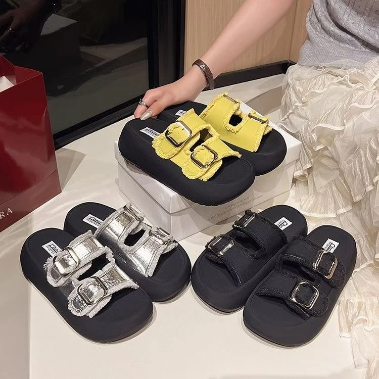 经典真皮时尚凉鞋拖鞋女夏季外穿松糕厚底套趾凉鞋185