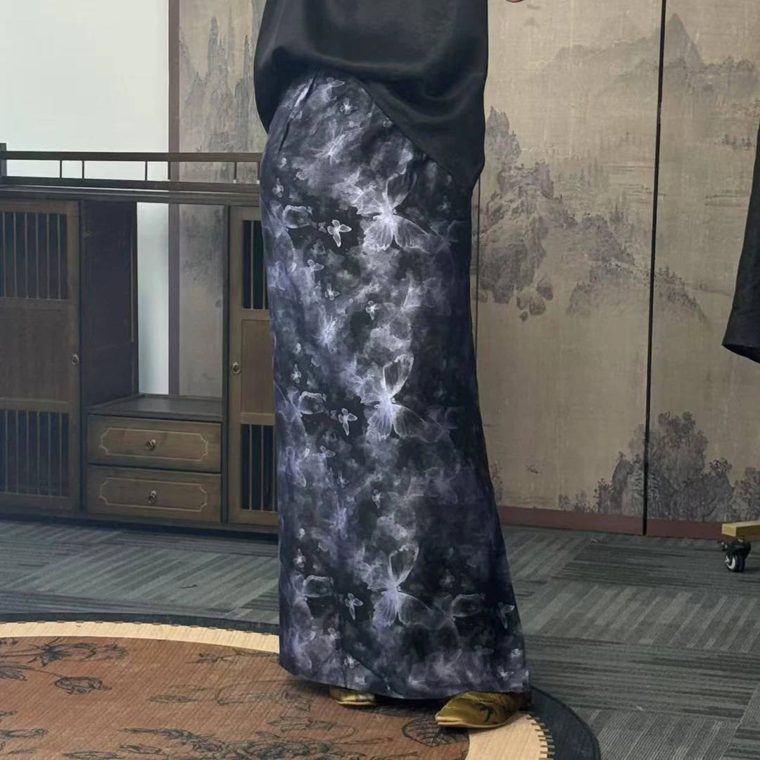 100桑蚕丝！缎龟底胚鎏金紫蝴蝶裹裙