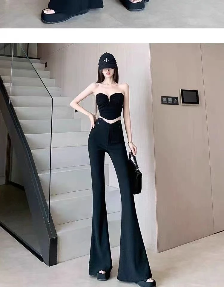 时尚钻钻高腰蕾丝开叉裤