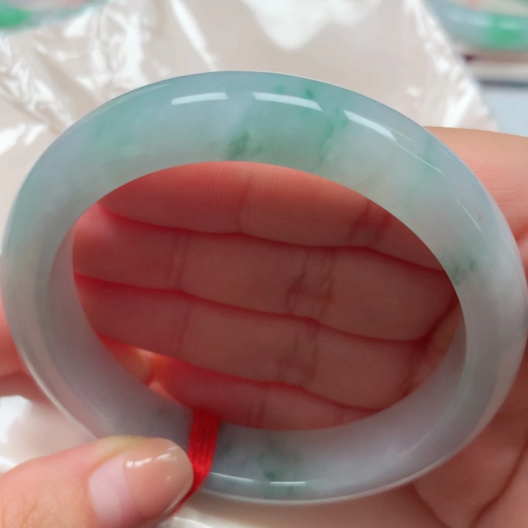 翡翠未镶嵌手镯3冰胶蓝花洒金