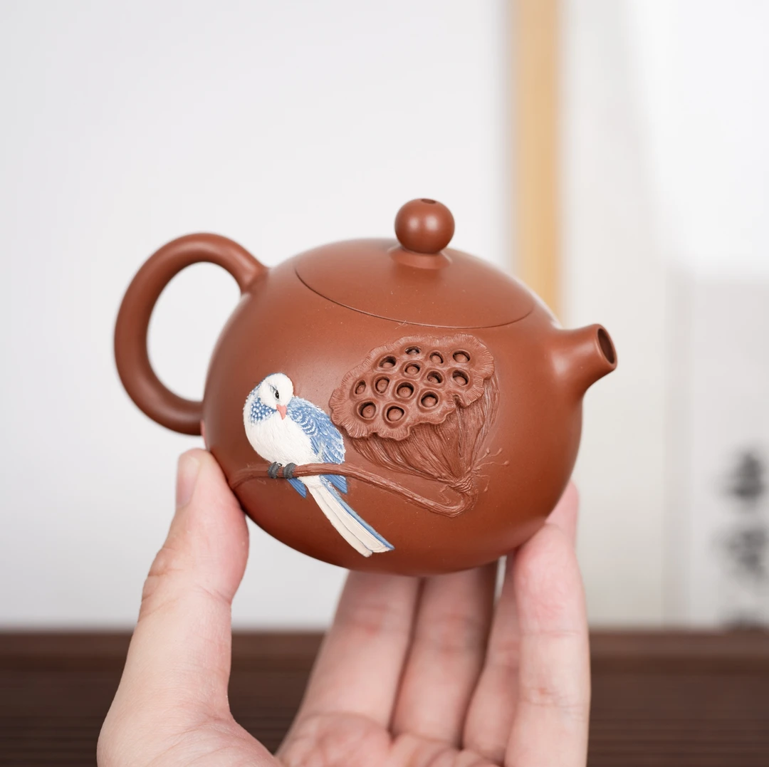 鹃鸟西施壶堆塑 200毫升 广西坭兴陶全手工茶具