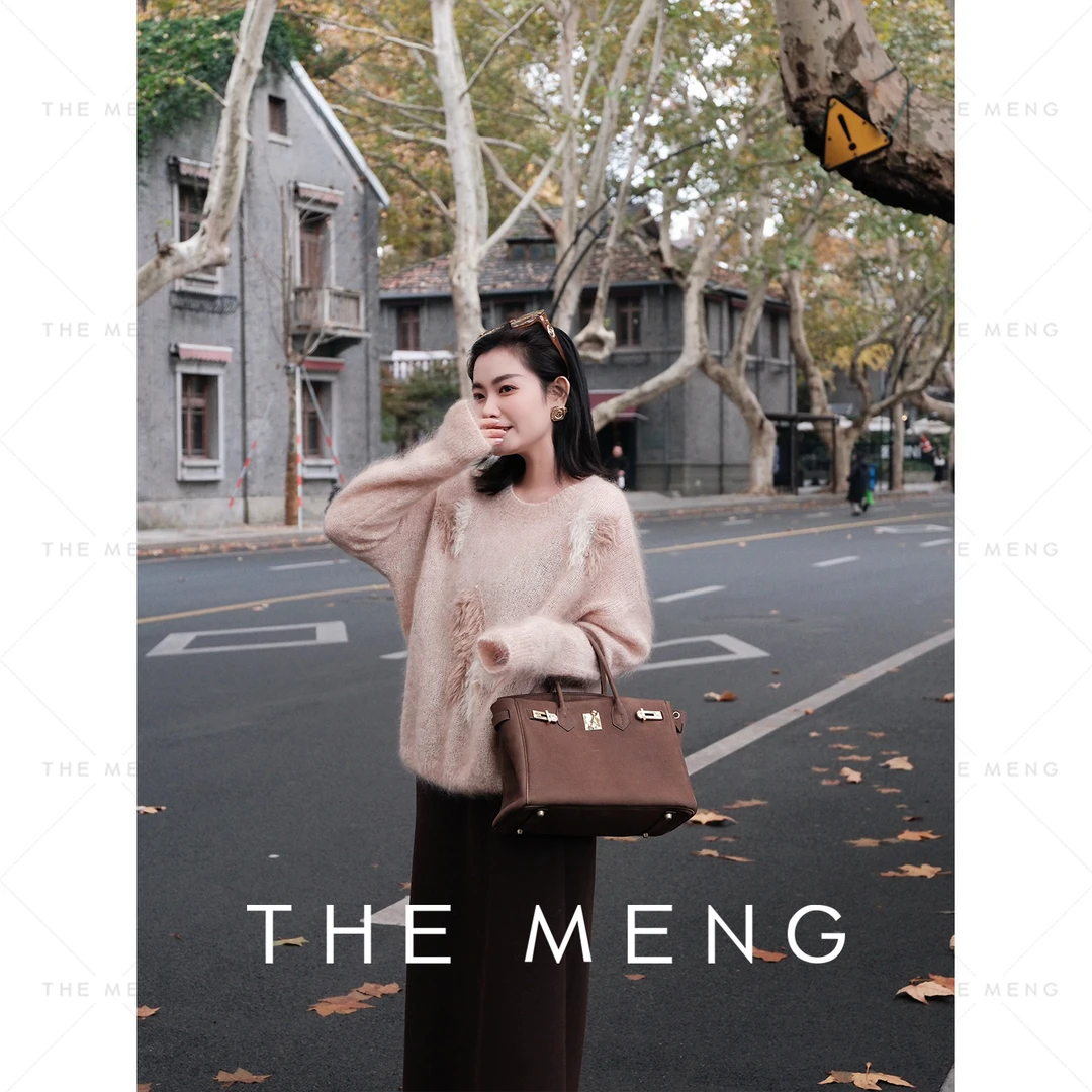 THE MENG【香蝶】极细马海毛金银丝绞花锁温御寒毛针织衫#M244E0144
