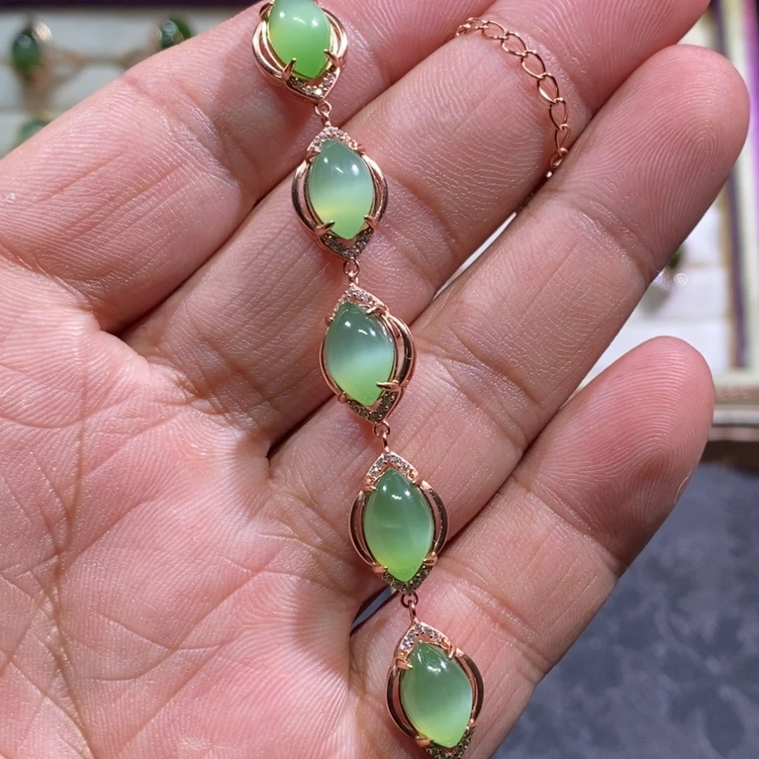 和田玉（碧玉）手链银S925镶嵌