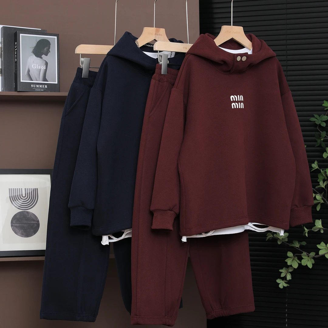 【现货】男女童卫衣套装宽松连帽2024年新款秋季韩版大牌休闲风