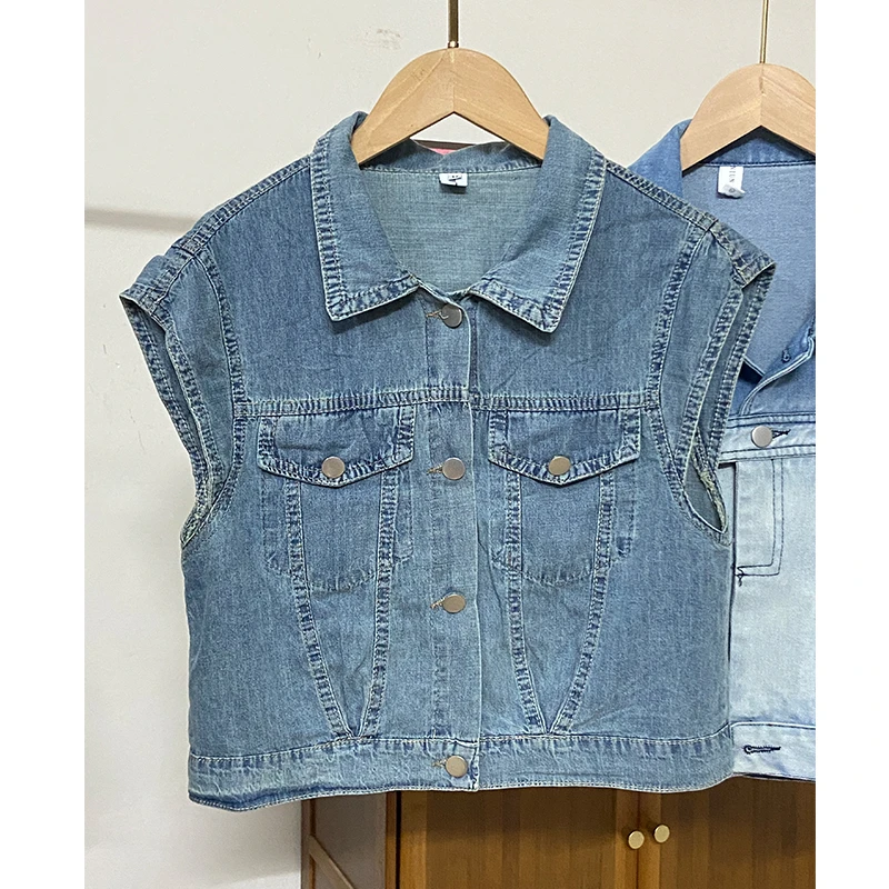 时尚飞飞袖牛仔上衣短外套女夏季休闲薄款马甲背心上衣宽松外穿