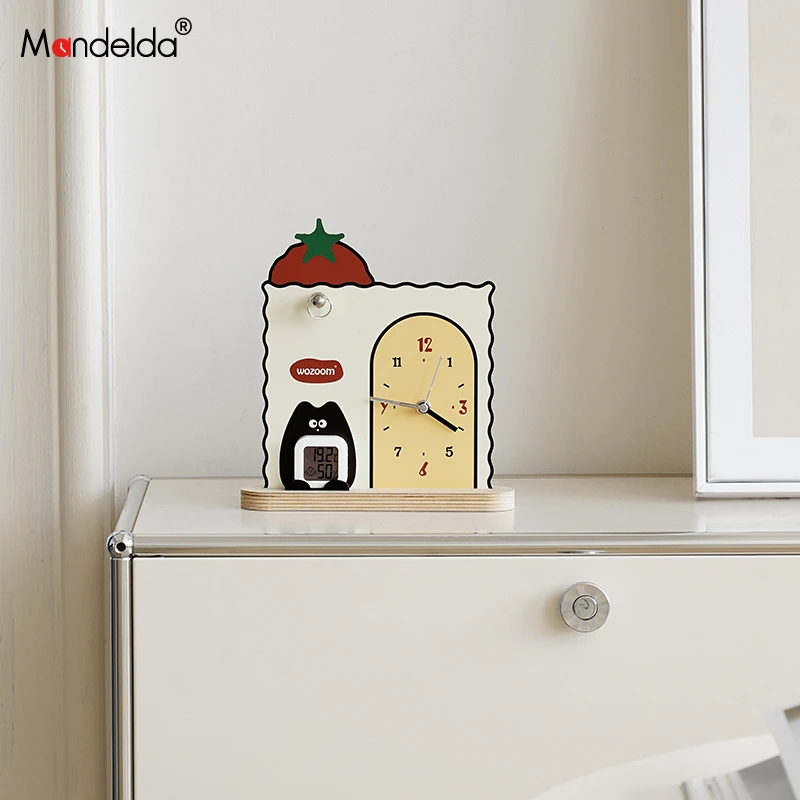 Mandelda家居客厅温湿度摆台式装饰品入户玄关创意时钟桌面摆件
