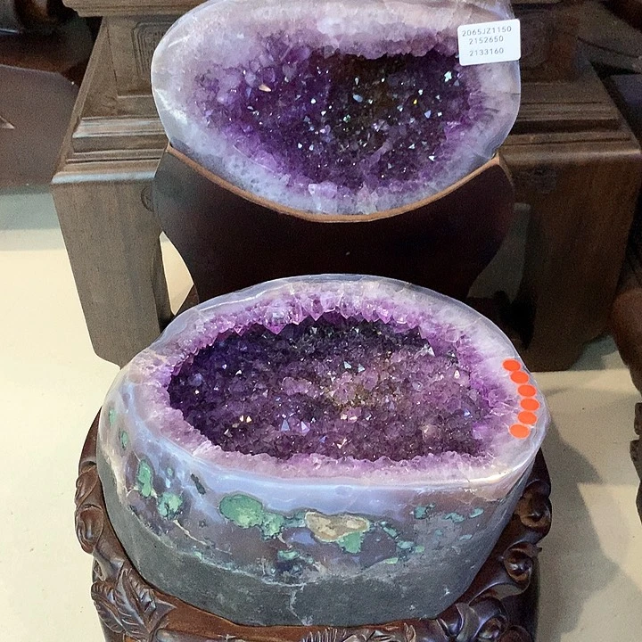 石材天然巴西紫水晶聚宝盆摆件中号