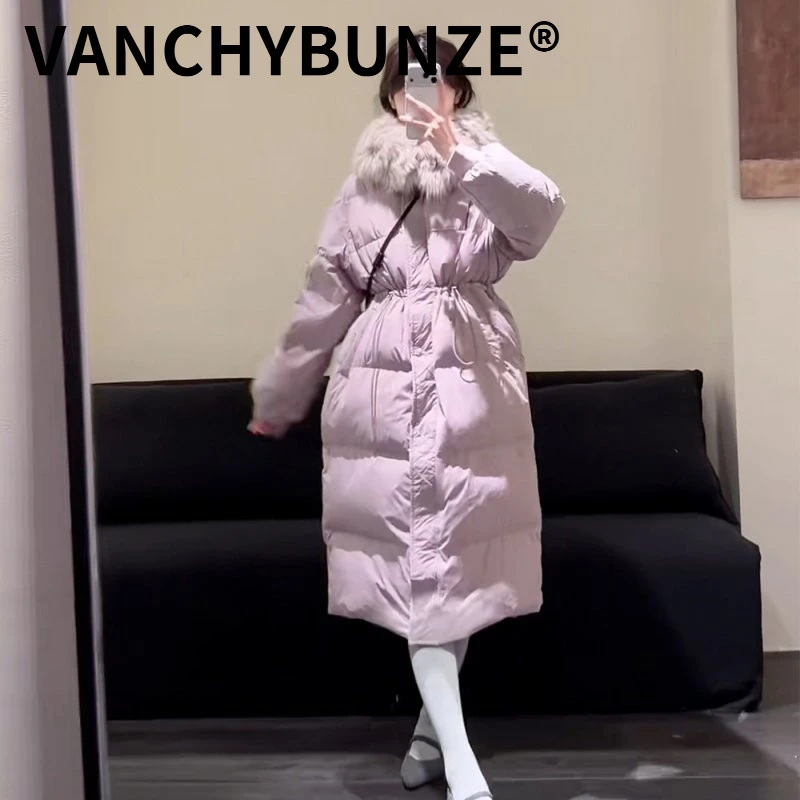 BUNZE温柔风毛领紫色棉服女冬新款收腰2025新款巨好看别致轻奢长