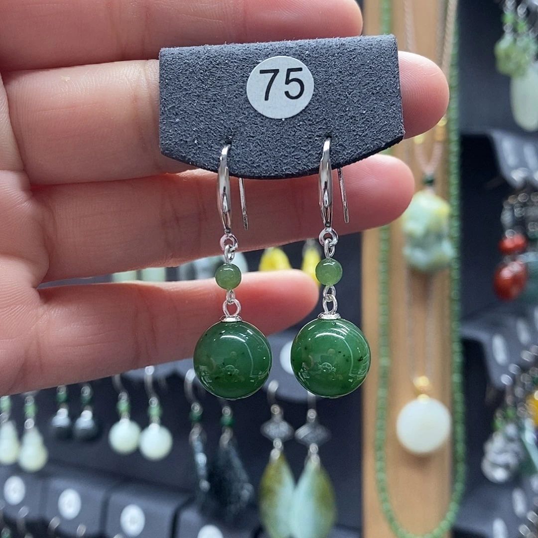 和田玉银S925镶嵌耳饰