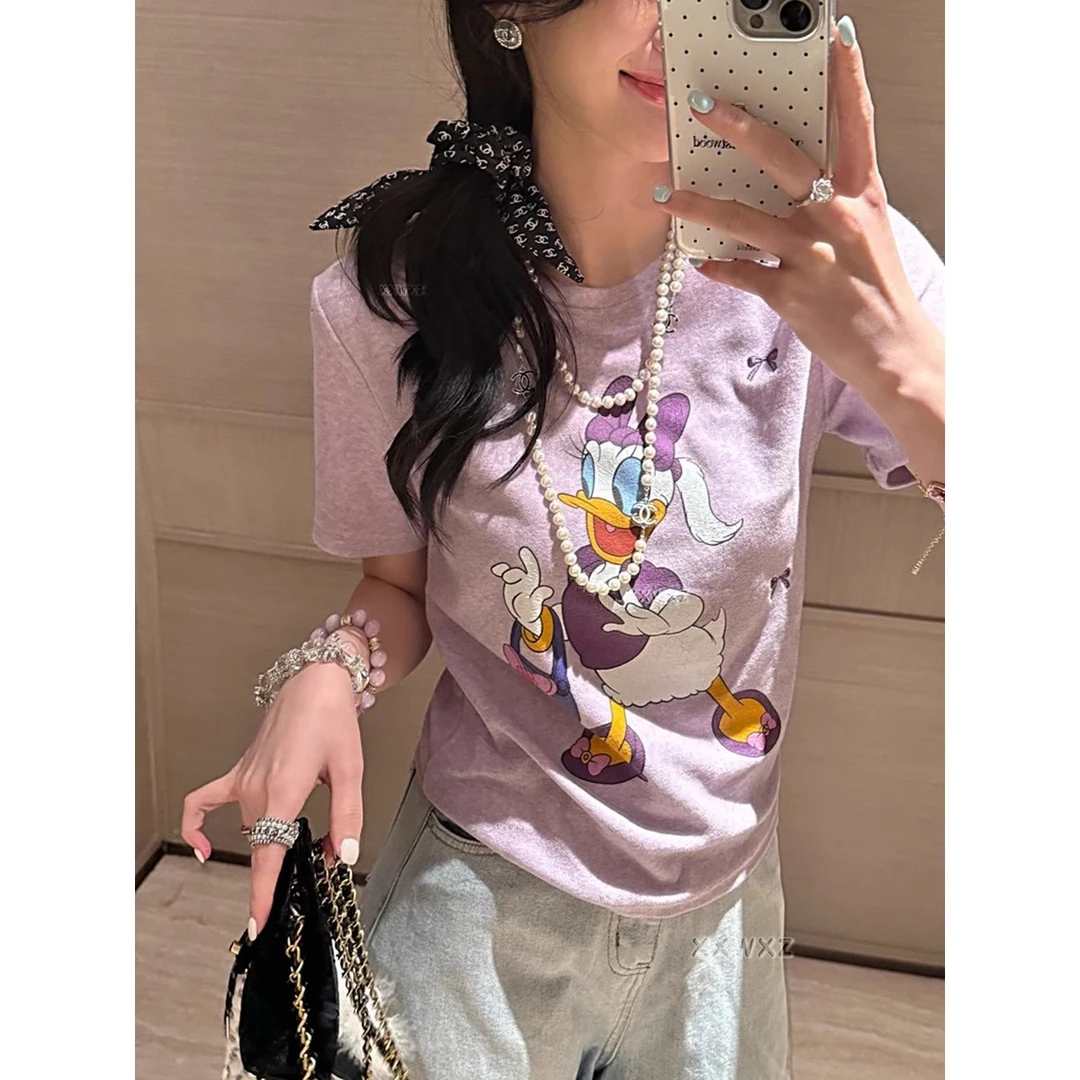 减龄可爱黛西设计感芋泥紫正肩短袖圆领T恤女#z1769