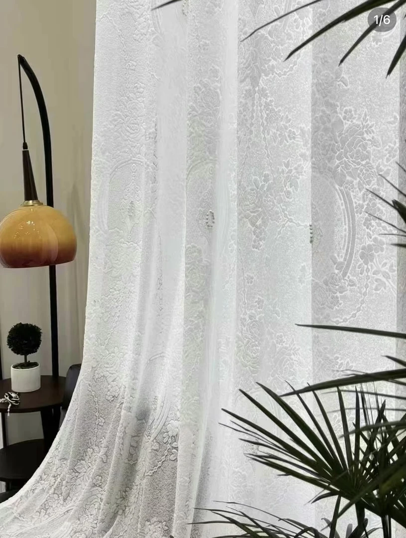 加厚镶嵌浮雕透光不透人落地窗阳台轻法式唯美浪漫